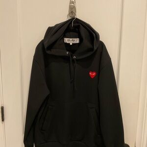 Comme de Garçon Black Hoodie with Red Heart Logo